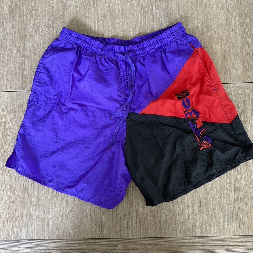 Vintage Umbro Neon Purple Colorblock Purple Spellout Nylon Soccer Shorts S Small